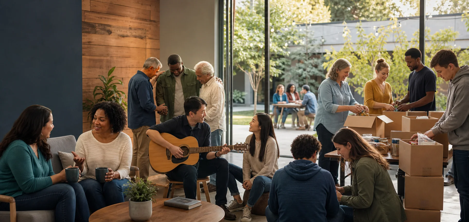 A diverse Christian community sharing faith, music, friendship, and service